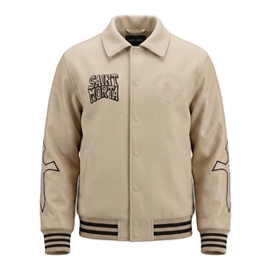 Veste de sport en PU de qualité supérieure pour homme, beige, logo brodé, col rabattu, vêtements décontractés d'automne, ODM OEM disponible - Product Image 1