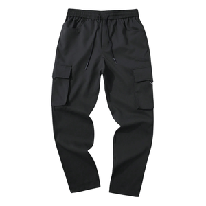 Custom Mens <b>Black</b> Cargo Jogger <b>Pants</b> Mid Waist Drawstring Elastic Multi Pocket Casual Utility Straight Leg <b>Work</b> Trousers Outdoor - Product Image 2