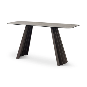 Modern Rectangular <b>Wood</b> <b>Top</b> Dining <b>Table</b> with Luxury Pleated Metal Base for Villa & Office Spaces - Product Image 3