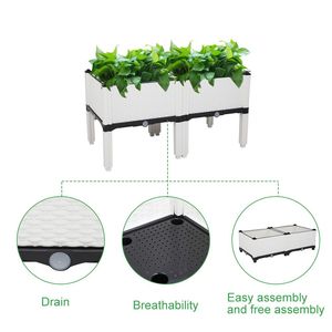 2 Vasi Rettangolari Bianchi Rialzati per Erbe Aromatiche da Esterno per Giardino - Product Image 1