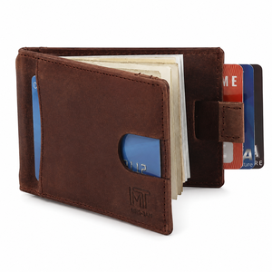 Portefeuille fin et court en cuir véritable à motif bonbon, avec fermeture ouverte, pince à billets et plusieurs emplacements pour cartes, pour homme - Product Image 1
