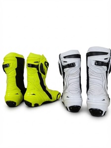 Botas de Motociclismo de Cuero Premium, Amarillas y Blancas, Calzado Protector para Motociclistas, Equipo de Conducción para Hombre - Product Image 4