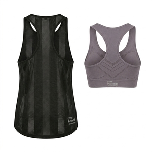 Pickleball athletic Seamless Sports <b>Bra</b> and Mesh Overlay Tank combo Compression Under Bust Band Women's pickleball clothing set - Product Image 2