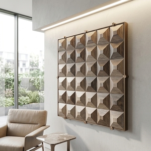 Dice <b>Wall</b> Deco Modern Industrial Solid Wood <b>Wall</b> Art Panel With 3D Geometric Carved Diamond Pattern Accent Home Decor Hanging - Product Image 3