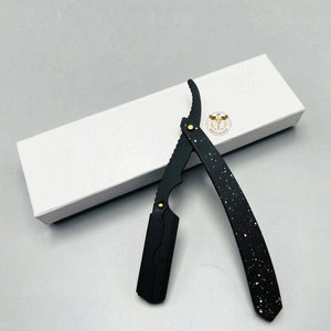 Rasoir droit pliant professionnel en acier inoxydable – Rasoir de barbier à manche ergonomique noir, outil de coiffure pour salon - Product Image 3