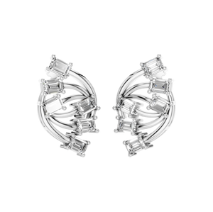 Women's Trendy Natural Diamond <b>Earrings</b> 925 Sterling Silver White Gold Bar <b>Studs</b> <b>Emerald</b> Cut Diamonds Perfect Wedding Gift - Product Image 3