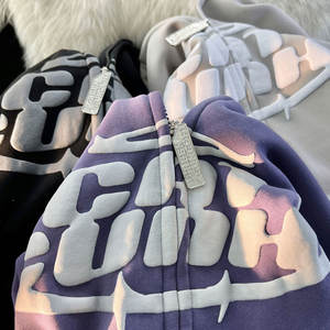 Sudadera con capucha de punto grueso para hombre, estilo urbano, holgada, con estampado puff, para invierno, mezcla de algodón, OEM - Product Image 1