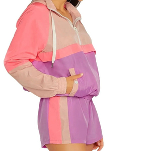 New High Quality Top Selling Women Windbreaker <b>Shorts</b> Set Half <b>Zip</b> Causal Fashion Classic Design Women Windbreaker <b>Shorts</b> Set - Product Image 3