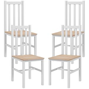 Set di 4 Sedie da Pranzo in Legno di Pino Bianco con Braccioli, Stile Rustico per Cucina e Sala da Pranzo, con Schienale a Doghe - Product Image 1