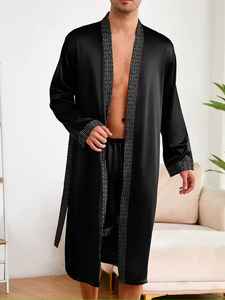 Bata de Baño de Seda Satinada para Hombre, Pijama Sexy, Ropa de Dormir Larga sin Mangas, Bata Casual para Verano - Product Image 3