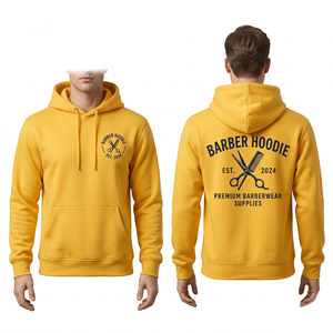เสื้อฮู้ดบาร์เบอร์ชาย ผ้าฝ้ายผสมโพลีเอสเตอร์ 380 GSM สีเบจ สกรีนลายตามสั่ง ปักโลโก้ด้วยเทคนิค DTF เสื้อฮู้ดแบบสวมหัว - Product Image 2