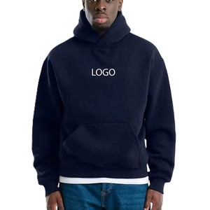 Sweat-shirts en molleton bleu marine de qualité supérieure pour hommes, coupe ample et décontractée, épaules tombantes, pull-over, logo personnalisé, streetwear, faible MOQ, fabrication directe - Product Image 1