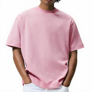เสื้อยืดคอกลมโอเวอร์ไซส์ ผ้าคอตตอนหนา 400gsm ดีไซน์เรียบง่าย โลโก้ด้านหน้า ผ้ากันยับ แห้งเร็ว ทรงหลวม - Product Image 1