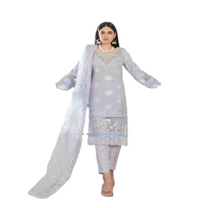 ZORA 3 pièces en mousseline de soie de viscose robes de mariée indiennes et pakistanaises brodées Salwar Kameez tenue de soirée pour les femmes - Product Image 1