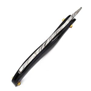 Couteau de poche rasoir droit artisanal en acier Damas avec manche en corne noire, garantie 3 ans, pour camping en extérieur, OEM - Product Image 2