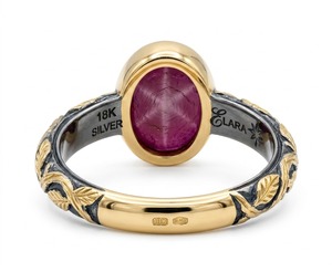 18k Gold Plated Victorian Engagement <b>Ring</b> Star Ruby Sterling Silver Handmade Gemstone <b>Indian</b> Fine Jewelry Third Party Certified - Product Image 3