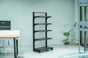 Gridwall Series Heavy Duty Metal <b>Shelf</b> 5-Tier Adjustable Freestanding Vertical Supermarket Display Rack Back Powder Coated <b>Black</b> - Product Image 6