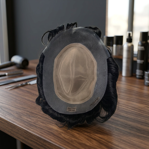 Peluca de Cabello Humano Remy de Seda Pro India, Ondulado Profundo y Ondulado Corporal, Negra, para Hombres, con Encaje y Gorra, Aspecto Natural - Product Image 5