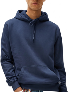 Sweat à capuche décontracté pour homme en molleton uni, 80% coton 20% polyester, brodé, hiver, épaules tombantes, encolure croisée, ourlet et poignets côtelés - Product Image 3