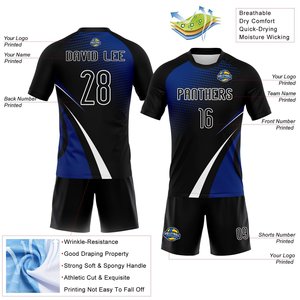 Uniforme de Voleibol Profesional Personalizado, Sublimado, 100% Poliéster, Conjunto de Camiseta de Fútbol Negra y Azul - Product Image 3