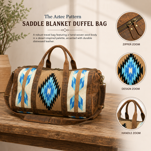 Sac de voyage en cuir avec motif aztèque, sac de voyage en cuir |   Sac de week-end de style occidental fait main |   OEM Export Inde 2026 Pro - Product Image 5