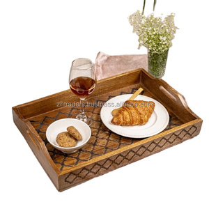 Aurora Charm Luxury Bandeja artesanal Premium Acacia Mango & Sheesham Wood con asas para comedor Café e interiores decorativos - Product Image 4