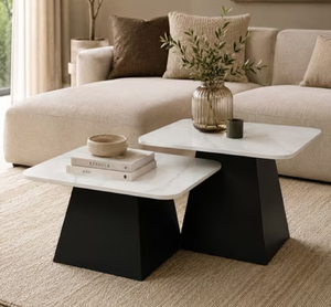 Mesa de centro moderna india con aspecto de mármol, mesa auxiliar con estructura metálica, muebles para sala de estar a precio de mayorista. - Product Image 6
