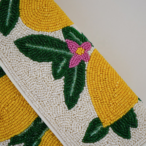 FAIZA CRAFT Handmade Beaded Lemon Flower <b>Clutch</b> <b>Bag</b> <b>White</b> Rectangular Embroidered Evening Purse Detachable Chain Lightweight - Product Image 5