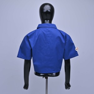Blue Short Sleeve Bomber <b>Jacket</b> Women's Crop Zipper Front Solid Color Turn-down <b>Collar</b> Breathable Trendy Polyester Summer Style - Product Image 2
