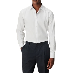Chemise habillée blanche formelle à manches longues pour homme, 100 % coton, infroissable, simple boutonnage, été, logo personnalisé - Product Image 6