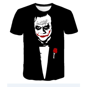 Camiseta de Hombre con Estampado del Personaje Joker, Manga Corta, Cuello Redondo, Corte Regular Informal, Jersey de Algodón Negro, Logotipo Frontal - Product Image 1
