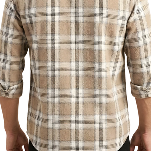Camisa de Franela a Cuadros Beige y Blanca para Hombre, Manga Larga, con Botones, Informal, de Tela Suave Cepillada, Transpirable, para Uso en Exteriores - Product Image 6