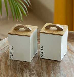 Ensemble de pots de cuisine blancs avec couvercle en bois, bocaux de rangement imprimés de lettres pour sucre, sel, thé, comptoir - Product Image 3