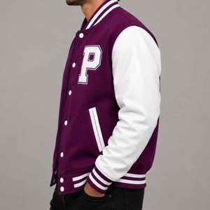 <b>Men</b> varisty jacket <b>Purple</b> White Letter P Varsity Jacket <b>Men</b> Preppy Style Button Front Regular Fit Autumn Wear <b>men</b> varisty jacket - Product Image 3
