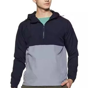 <b>Men</b> Color Blocked Hooded <b>Half</b>-<b>Zip</b> Soft Shell <b>Jacket</b> Water Resistant Polyester Outdoor Wear Regular Fit All Seasons - Product Image 1