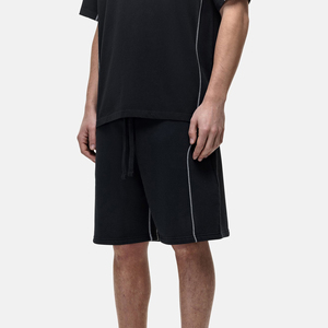 Shorts Bermuda en coton noir pour homme avec bande latérale et cordon de serrage, tenue décontractée - Product Image 5