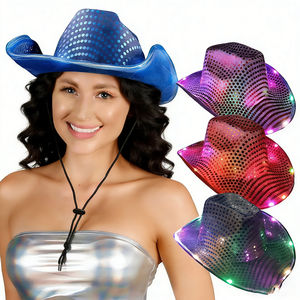 Sombrero de Vaquero con Luces LED de Moda al por Mayor, Disfraz de Fiesta con Lentejuelas Brillantes para Halloween, Navidad y Festivales, 100% Poliéster, Unisex - Product Image 1