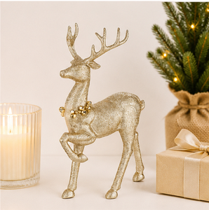 Premium Champagne Gold Glitter Reindeer Figurine Elegant Christmas Tabletop <b>Decor</b> And Holiday Mantel Ornament For Luxury Home - Product Image 6