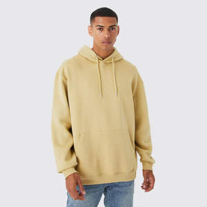 Sweat à capuche beige surdimensionné pour homme, style décontracté, streetwear d'hiver - Product Image 1