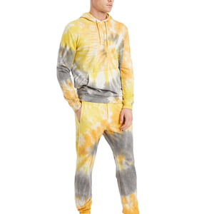 Men's <b>Tie</b> <b>Dye</b> Hooded Tracksuit Full Length Cotton Casual Wear Yellow Gray Gradient Pattern Regular Fit Spring Season - Product Image 4