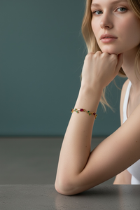 18K Gold Plated Zircon Flower Chain Link Bracelet Colourful Stone Brass <b>Bangle</b> for Women Anniversary Gift Jewellery Wholesale - Product Image 5