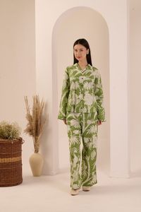 Ensemble de pyjama pour femmes en coton 100% imprimé paon et jardin, doux et respirant, vêtements de nuit pour femmes, vêtements de détente, été, printemps - Product Image 2