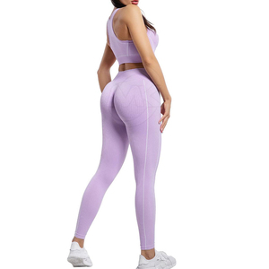 Conjunto de Yoga sin Costuras para Mujer, Ropa Deportiva Acanalada, Leggings de Cintura Alta, Sujetador Deportivo, Ropa Deportiva Elástica, Traje de Entrenamiento - Product Image 4