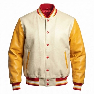 เสื้อแจ็คเก็ตบอมเบอร์วินเทจผู้ชายแบบสั่งทำพิเศษจาก TRIARROW EXPORTS สไตล์ Letterman สีเหลืองขาว กันน้ำ แห้งเร็ว มีฮู้ด ผ้าฝ้าย - Product Image 2