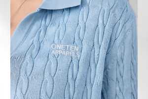 Women's Light <b>Blue</b> Knitted <b>Polo</b> <b>Shirt</b> Short Sleeve Cable Collar Casual Top - Product Image 6