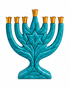 Ménorah en résine et métal de qualité supérieure avec finition effet argenté et ensemble de coupelles dorées pour bougies, pour les célébrations religieuses juives - Product Image 5