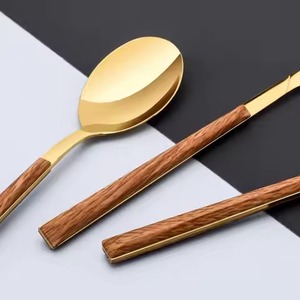Ensemble de couverts élégants en métal avec manche en bois, en acier inoxydable, cuillère, fourchette, couteau, vaisselle de table haut de gamme pour la cuisine - Product Image 6