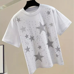 Camiseta de hombre con pedrería, estilo moderno y personalizado, OEM, con cristales brillantes, estilo urbano, informal, de algodón, para fiestas, fabricante de moda. - Product Image 1