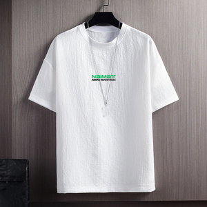 เสื้อยืดแขนสั้นผู้ชายสไตล์สปอร์ตสำหรับฤดูร้อน ผ้าโพลีเอสเตอร์ทรงหลวม สีพื้น คอกลม ลำลอง - Product Image 6