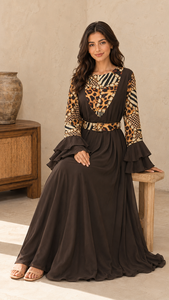 Vente en gros de robes Abaya pour femmes avec patchwork léopard, manches cloche, col rond, vêtements de soirée confortables - Product Image 5